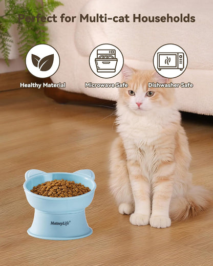 Raised Cat Bowls, Cat Food Bowl Elevated for Kittens & Small Dogs, 15°Tilted Protect Pets' Neck and anti Vomiting, Whisker Friendly Food & Water Feeding Bowl, 6 Oz Each - Blue