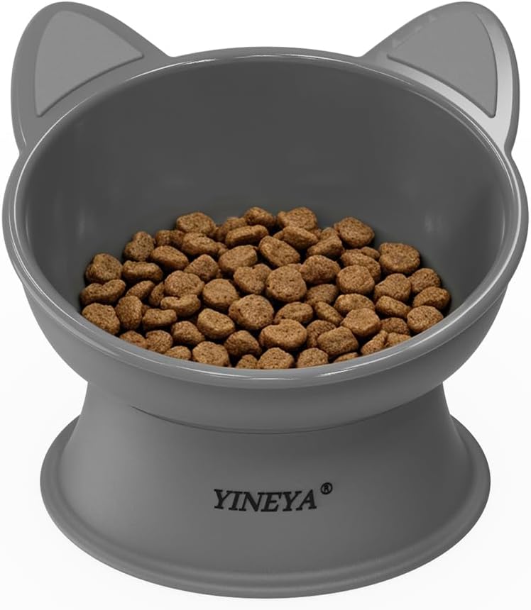 Elevated Cat Bowls 2 Pcs, Cat Food Bowl to Protect Neck & Anti-Vomit, Whisker-Friendly Raised Food and Water Bowls Set for Indoor Cats/Small Dogs, Cute Pet Feeding Bowl 6 OZ Each, Black&White