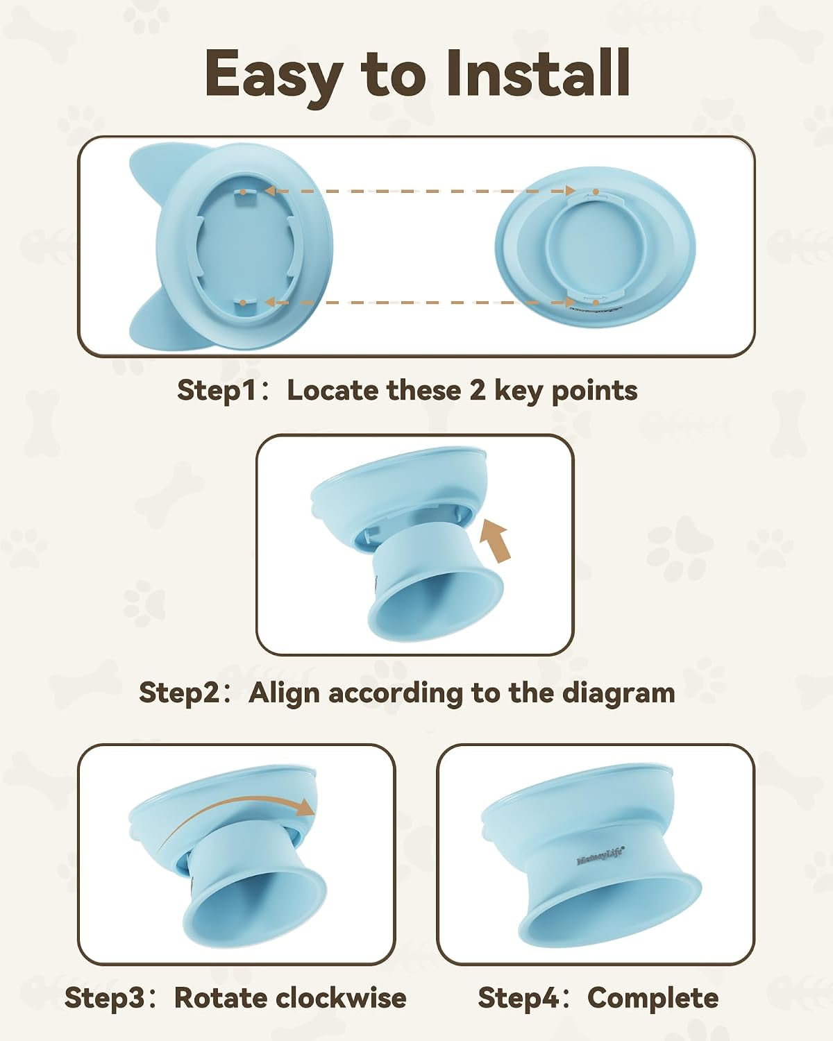 Raised Cat Bowls, Cat Food Bowl Elevated for Kittens & Small Dogs, 15°Tilted Protect Pets' Neck and anti Vomiting, Whisker Friendly Food & Water Feeding Bowl, 6 Oz Each - Blue